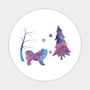 Samoyed Winter Art With Snowflakes Magnet